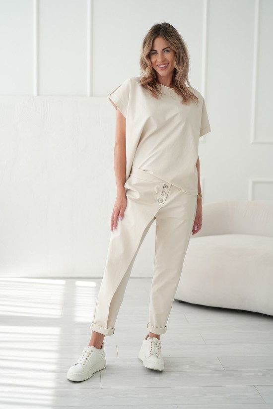 Set mit Bundfaltenhose - Beige