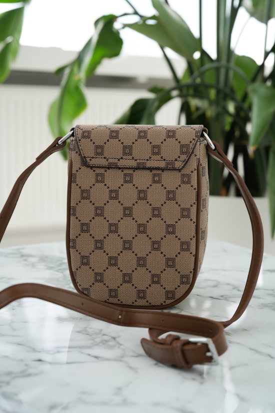 Handtasche Posttasche - braun gemustert