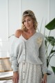 Sweter rozpinany z ozdobnym kwiatem - szary