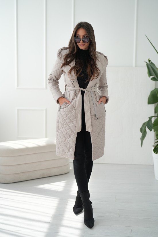 Steppjacke mit Gürtel - Puder
