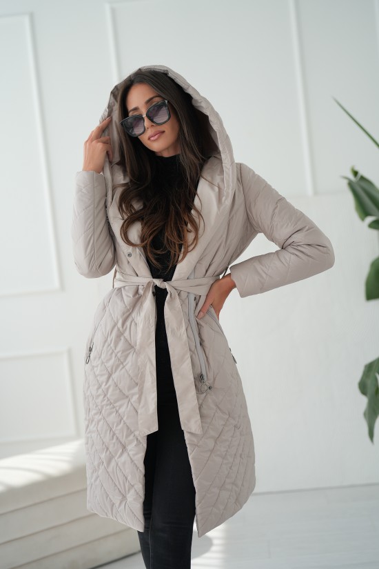 Steppjacke mit Gürtel - Puder