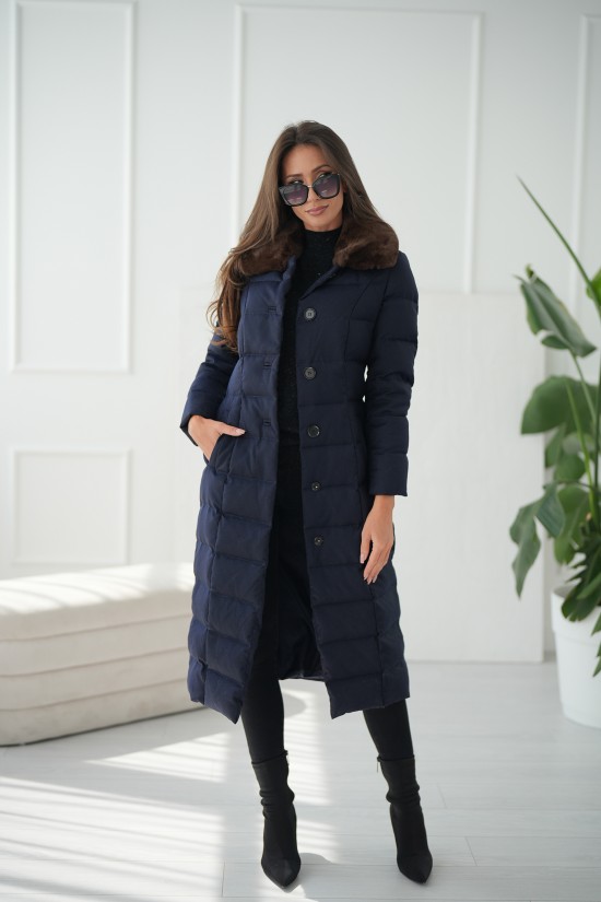 Wollmantel mit Gänsedaunen - navy blau
