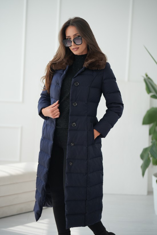 Wollmantel mit Gänsedaunen - navy blau